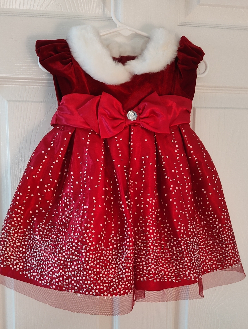Jona Michelle Red Velvet Holiday Dress with White Faux Fur Trim